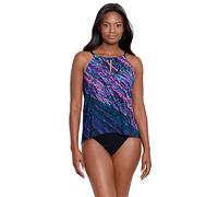 Miraclesuit Women's Swimwear Peephole High Neckline Soft Cup Tankini Bathing Suit Top, Mood Ring Multi, 16