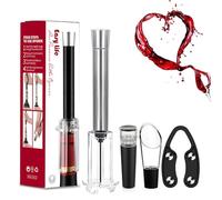 MIRACLEW Wine Opener - Air Pump Cork Remover Wine Bottle Opener Set, Miracle Wine Opener With Foil Cutter,Aerator Pourer,Vacuum Stopper(4PCS), Efficient Manual Wino on The Go Wine Opening Set (Silver)