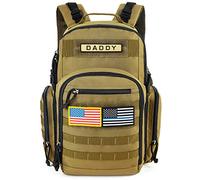 MIRACOL Military Diaper Bag for Dad - Large Diaper Backpack with 12+ Compartments - Insulated Bottle Pockets Quick-Access Wipe Dispenser for Travel Hiking Camping Tan