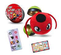 Miraculous Ladybug, 4-1 Capsule Collectible Toy, [PACK OF 2], Surprise Miraball with expanding Plush Kwami, Collectible Character Metal Case, Glittery Stickers & hanging Display Ribbon