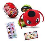 Miraculous Ladybug, 4-1 Capsule Collectible Toy, [PACK OF 3], Surprise Miraball with expanding Plush Kwami, Collectible Character Metal Case, Glittery Stickers & hanging Display Ribbon