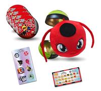 Miraculous Ladybug, 4-1 Capsule Collectible Toy, [PACK OF 4], Surprise Miraball with expanding Plush Kwami, Collectible Character Metal Case, Glittery Stickers & hanging Display Ribbon