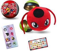 Miraculous Ladybug, 4-1 Capsule Collectible Toy, Surprise Miraball with expanding Plush Kwami, Collectible Character Metal Case, Glittery Stickers & hanging Display Ribbon