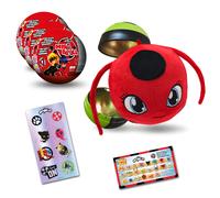 Miraculous Ladybug 4-in-1 Capsule Toy Pack of 3 with Plush Kwami, Metal Case & Stickers
