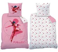 Miraculous Ladybug Children's Bed Linen Shadow Pink 135 x 200 cm + 80 x 80 cm 100% Cotton Flannelette Quality Marinette Adrien Cat Noir Lady Bug Girls Paris with Zip German Size