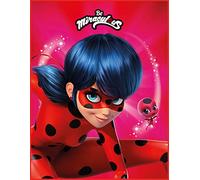 Miraculous Ladybug Children's Room Rug Stars Red/Pink, 100 x 130 cm, Non-Slip Noise Reducing Children's Rug, Cartoon Play Mat, Girls Rug, Marinette, Lady Bug, Cat Noir, Paris