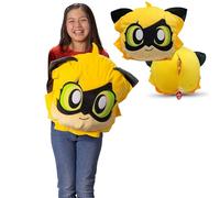 Miraculous Ladybug - Huggie Hideaway cat Noir, 16.5-inch Black Plush Pillow, Super Soft Stuffed Toy for Kids with Large Zipper Secret Pocket in the Back (Wyncor)