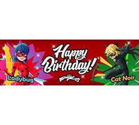 Miraculous Ladybug Party Supplies Banner For Birthday Decoration Lady Bug and Cat Noir Poster Wall Art 3 Feet 36x12