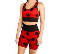 Miraculous Ladybug Womens Seamless Outfit Sets - Active Cosplay for Gym Workout, Exercise, Yoga, Running by MAXXIM, Red/Black (Sports Bra Short Set), Large