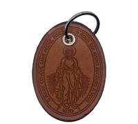 Miraculous Medal Keyring (Original One) - Handmade in Real Leather - 100% Made in Italy, brown, One size
