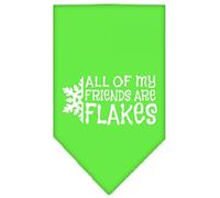Mirage All My Friends are Flakes Screen Print Bandana for Pets, Large, Lime Green