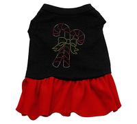 Mirage Candy Canes Rhinestone Pet Dress, Small, 10-inch, Black/Red