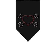 Mirage Heart Cross Bone Rhinestone Bandana, Small, Black