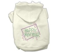 Mirage Pet Products 12-Inch Happy New Year Rhinestone Hoodies, Medium, Cream
