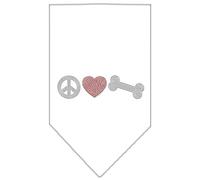 Mirage Rhinestone Peace Love Bone Dog Bandana, Small, White