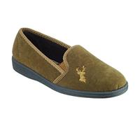 Mirak Mens Stag Slip-On Stag Embroidered Textile Slipper Brown