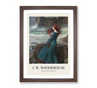 Miranda The Tempest By John William Waterhouse Exhibition Museum Painting Framed Print | A4 Walnut Framed Wall Art | Ready to Hang | Modern Historical Picture | Living Room Bedroom Lounge Office