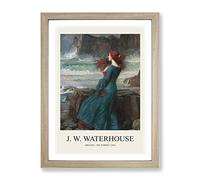 Miranda The Tempest By John William Waterhouse Exhibition Museum Painting Framed Wall Art Print, Ready to Hang Picture for Living Room Bedroom Home Office Décor, Oak A2 (64 x 46 cm)
