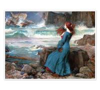 Miranda - The Tempest Poster by John William Waterhouse 80 x 60 cm Blue Wall art Wall decor