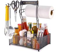 Condiment, Utensil Grill Caddy with Paper Towel Holder with Bonus Grill Mat; Multi-Compartment for Spices, Sauce, Plates, Flatware; Picnic, RV & BBQ Caddy; Grilling, Camping and Tailgate Essential