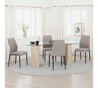 mirano clear glass top dining table with 4 cary grey chairs