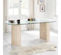 mirano clear glass top dining table with cream marble effect legs