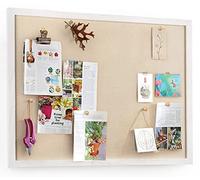 Miratino Large Bulletin Board 23x18 inch with Linen Wood Boards Wall Decor Hanging Pin Wood Framed Display Bulletin Cork Photo Picture Board Light for Room School Office 20-Pushpin Vintage White