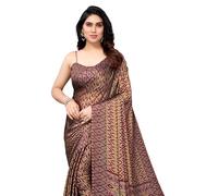 MIRCHI FASHION Women's Stylish Chiffon Ikat Printed Saree with Blouse Piece, Beige, Maroon, Mustard