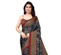 MIRCHI FASHION Women's Stylish Chiffon Kalamkari Printed Saree with Blouse Piece, Black, Maroon, Mustard