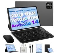 MIRGAMO Android 14 Tablet 10 Inch, Tablets 22GB RAM+128GB ROM (TF 1TB) Octa-Core/1920 * 1200 pixel/5G+WiFi 6,Widevine L1/8000mAh,Bluetooth 5.0/GMS/8+16MP/Widgets/Tablet with Keyboard+Mouse - Gray