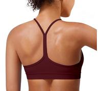 MIRITY Padded Y-Back Sports Bra for Women - Racerback Low Impact Spaghetti Strap for Yoga Workout Top Burgundy
