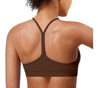 MIRITY Padded Y-Back Sports Bra for Women - Racerback Low Impact Spaghetti Strap for Yoga Workout Top Coffee