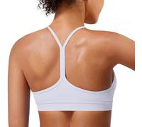 MIRITY Padded Y-Back Sports Bra for Women - Racerback Low Impact Spaghetti Strap for Yoga Workout Top White