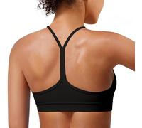 MIRITY Padded Y-Back Sports Bra for Women - Racerback Low Impact Spaghetti Strap for Yoga Workout Top Black