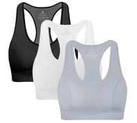 MIRITY Women Racerback Sports Bras - High Impact Workout Gym Activewear Bra, Black Lightgrey White, M