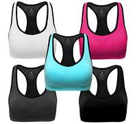 MIRITY Women Racerback Sports Bras - High Impact Workout Gym Activewear Bra Color Black Grey Blue Hotpink White Pack of 5 Size M