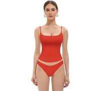 MIRITY Women's Sexy Double Lined Square Neck Tank Top - Y2K Going Out Adjustable Spaghetti Strap Cami, Red, XS