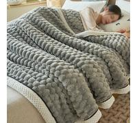 MIRJAI Flannel Warm Thick Blanket, Soft Fluffy Coral Fleece Reversible Throw Blanket, Cozy Winter Blanket, Grey, 150*200cm