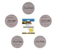 Mirka Abranet Mesh Sanding Discs Ø 125 mm Hook & Loop/Mixed Pack with 10 Discs Each of Grit P80, P120, P180, P240, P320 / 50 pcs/For All 125 mm Random Orbital Sanders