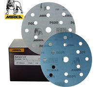 Mirka Basecut Hook'N'Loop Hook It 150mm / 6" Sanding Discs - Box 100 6" Abrasive P600 Grit Automotive Refinishing Sandpaper Sanding Discs 15 Hole Vacuum Dust Extraction System