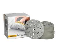 Mirka Iridium Premium Sandpaper Ø 125mm Hook & loop 89-Hole, Grit 180, 100 pcs/For sanding of paint, putty, primer, wood, steel, mineral materials, plastic.