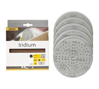 Mirka Iridium Premium Sandpaper Ø 150mm Grip 121-Hole, Grit 120, 10 pcs / For sanding of paint, putty, primer, wood, steel, mineral materials, plastic.