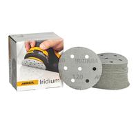 Mirka Iridium Premium-Schleifpapier Ø 90mm Hook & loop 7-Loch, Korn 120, 50 Stk/Zum Schleifen von Lack, Spachtel, Grundierung, Holz, Stahl, Mineralwerkstoffe, Kunststoff