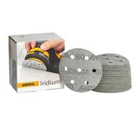 Mirka Iridium Premium-Schleifpapier Ø 90mm Hook & loop 7-Loch, Korn 80, 50 Stk/Zum Schleifen von Lack, Spachtel, Grundierung, Holz, Stahl, Mineralwerkstoffe, Kunststoff