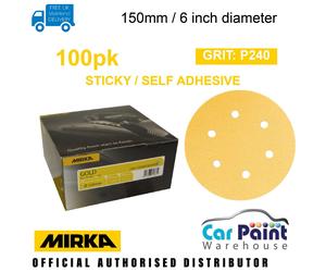 Mirka P240 Gold PSA Self Adhesive Sanding Discs 150mm / 6" 100pk Sticky 6hole