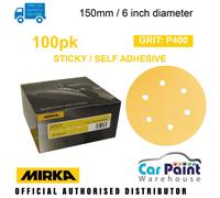 Mirka P400 Gold PSA Self Adhesive Sanding Discs 150mm / 6" 100pk Sticky 6hole