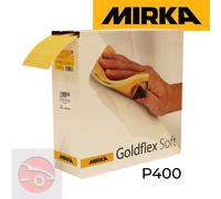 Mirka 2912707041 Goldflex Soft Sanding Sheet - 115 x 125mm Grip - P400 Grit - Grain: Aluminium Oxide - Bonding: Resin Over Resin - Backing: A-latex paper, PE foam - Gold - Pack contains 200 pieces