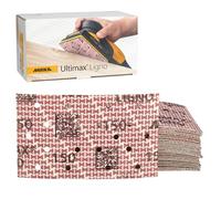 Mirka Ultimax Ligno sandpaper, 81 x 133 mm, 120 grit, with hook-and-loop fastening and multi-fit perforation for low-dust working, pack of 50