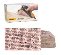 Mirka Ultimax Ligno sandpaper, 81 x 133 mm, 120 grit, with hook-and-loop fastening and multi-fit perforation for low-dust working, pack of 50
