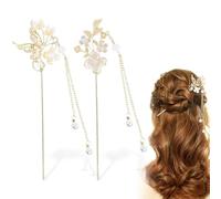 MIRKUZI Hair Pins for Women 2 Pack Chinese Hair Bun High Quality Hairpin Antique Tassel Hairpin Wrapped Hairpin Hemfu Hair Accessories Flower Hairpin